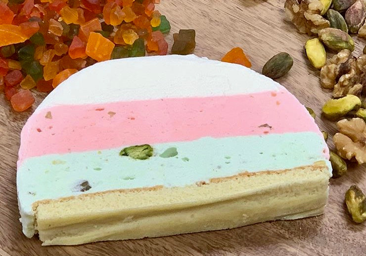 A beautiful Cassata ice cream layered dessert